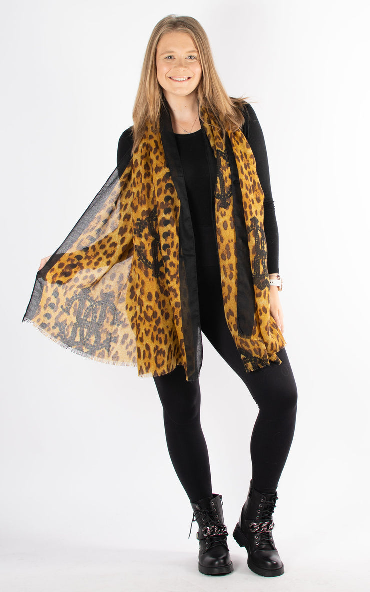 Scarf | Border Leopard Print | Black