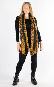 Scarf | Border Leopard Print | Black