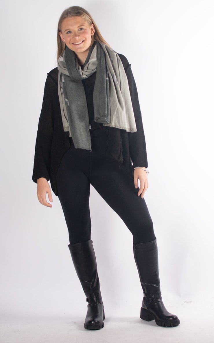 Scarf | Butterflies And Flowers | Khaki