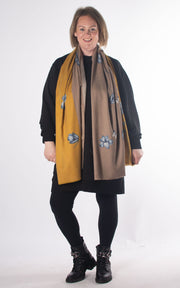 Scarf | Butterflies And Flowers | Mustard & Taupe