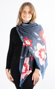 Scarf | Cashmere Mix Layered Flowers | Navy - SECONDS
