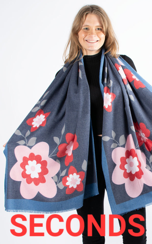 Scarf | Cashmere Mix Layered Flowers | Navy - SECONDS