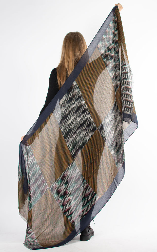Scarf | Chevron and Dogtooth | Mustard & Navy