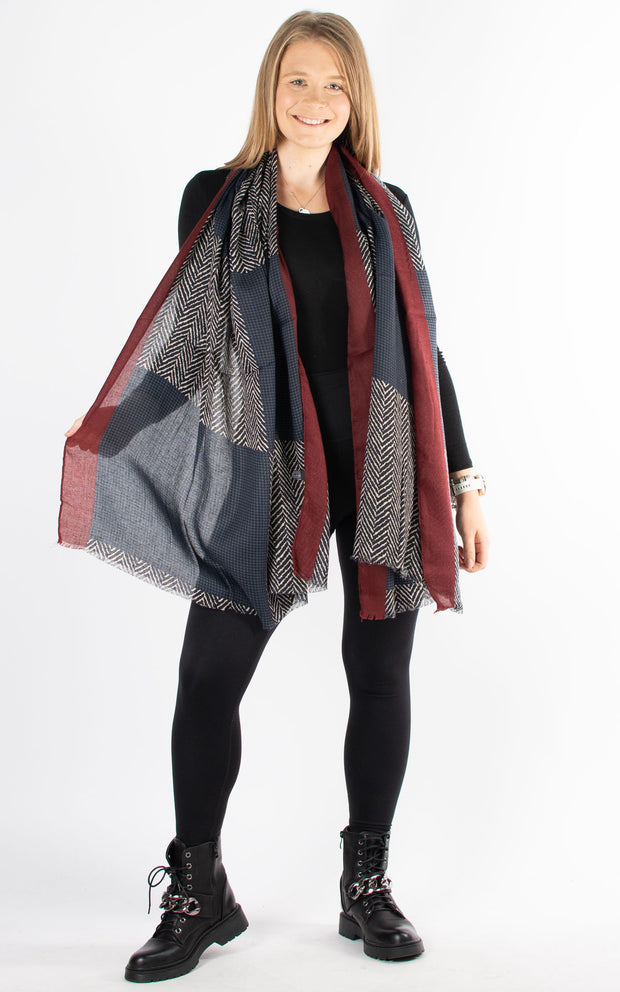 Scarf | Chevron and Dogtooth | Navy & Wine