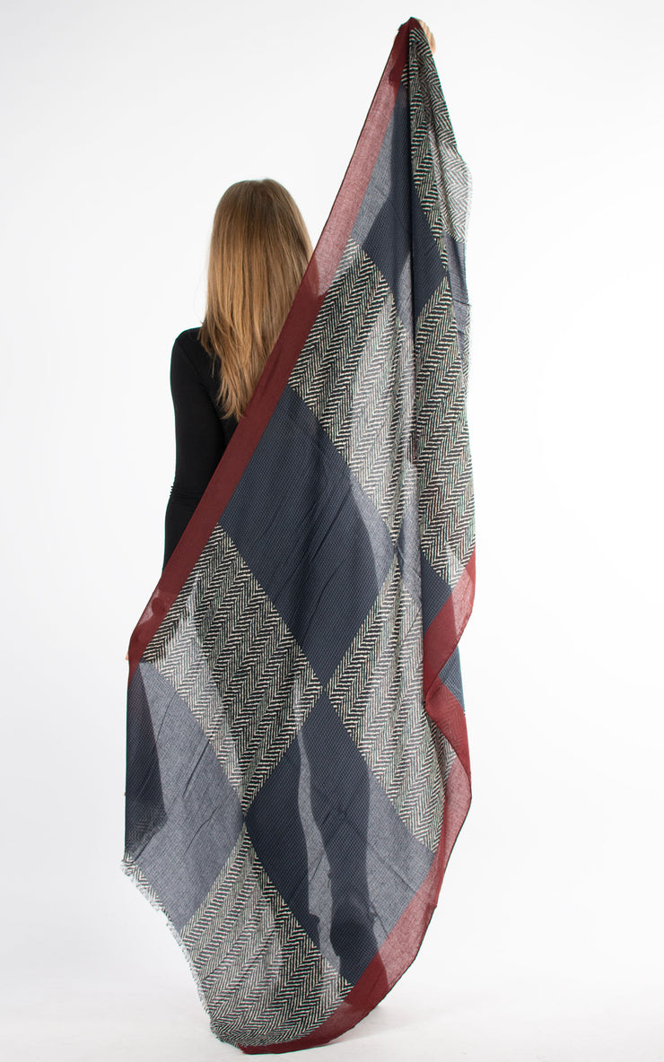 Scarf | Chevron and Dogtooth | Navy & Wine