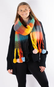 Scarf | Pom Pom Check | Orange & Black