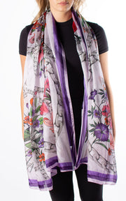 Violet Chain & Flowers Silk Scarf
