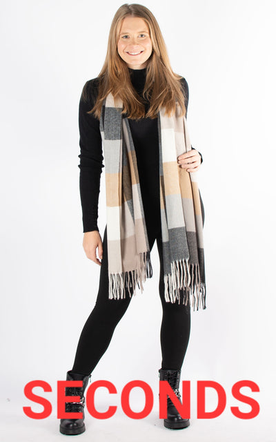 Winter Blanket Scarf | Squares | Black, Taupe & Cream-SECONDS
