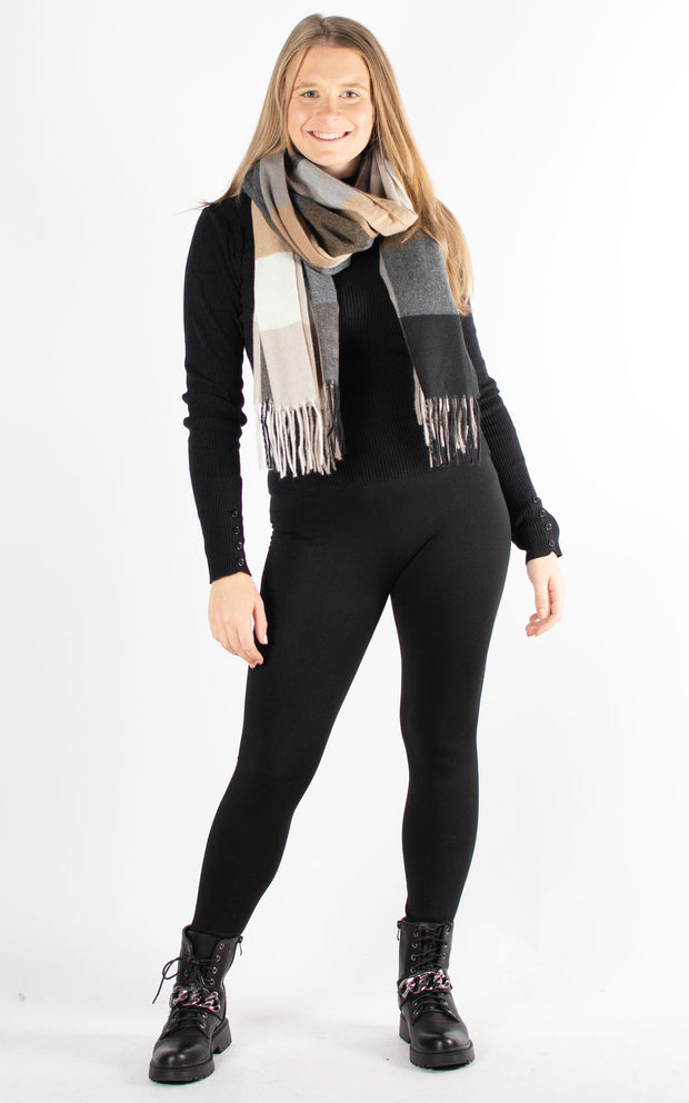 Winter Blanket Scarf | Squares | Black, Taupe & Cream-SECONDS