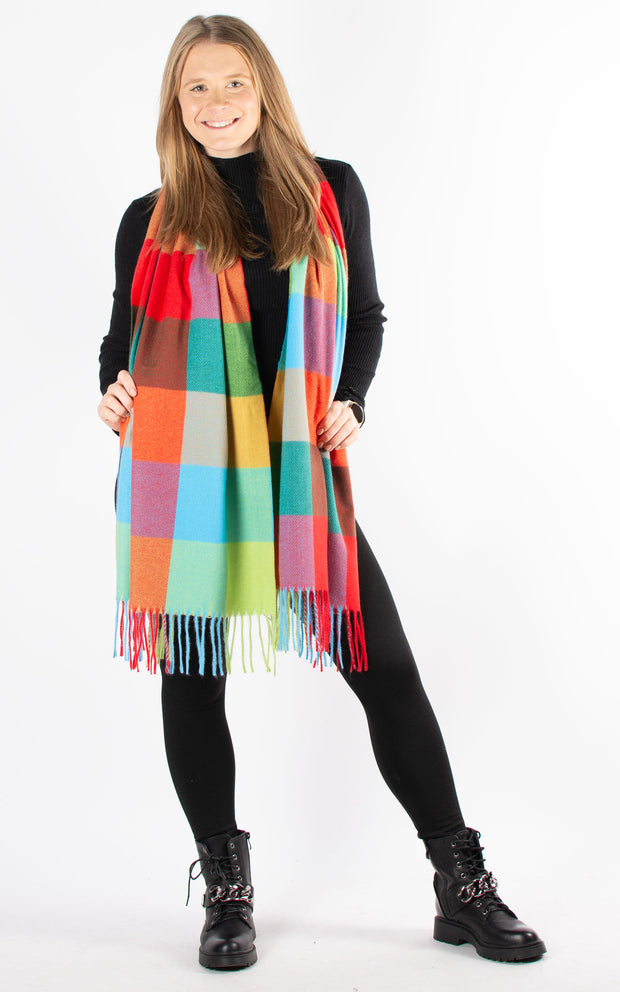 Winter Blanket Scarf | Squares | Red, Green & Blue