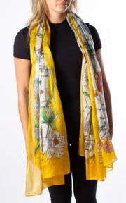 Yellow Border Floral Silk Scarf