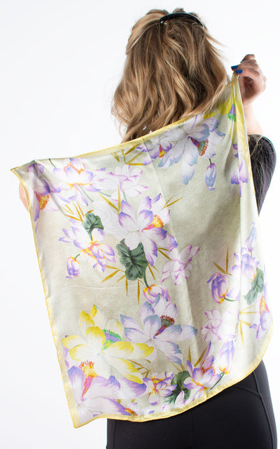 Yellow & Violet Flowers Square Silk Scarf