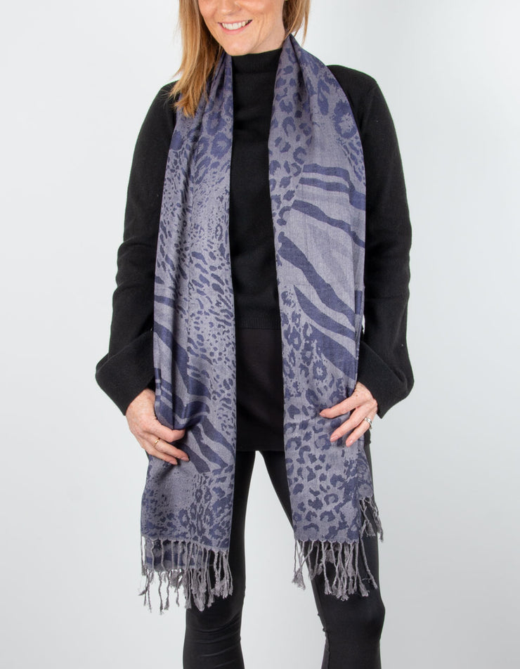 Image showing a Animal Print Pashmina Blue