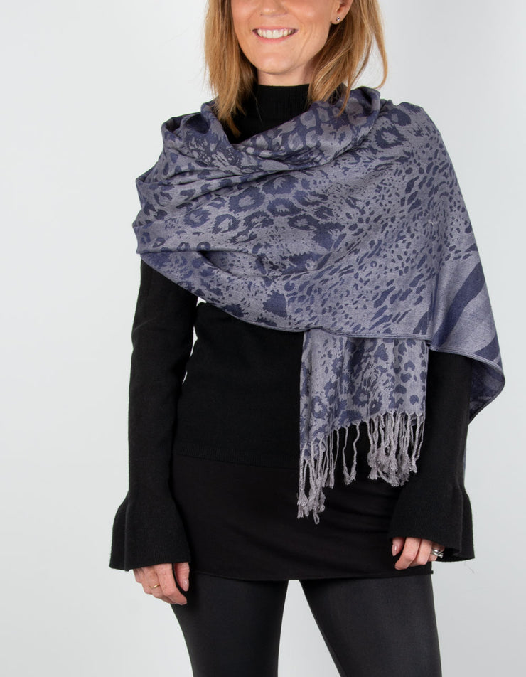 Image showing a Animal Print Pashmina Blue