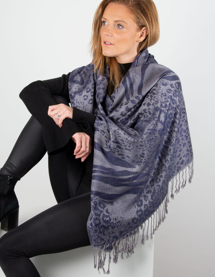 Image showing a Animal Print Pashmina Blue