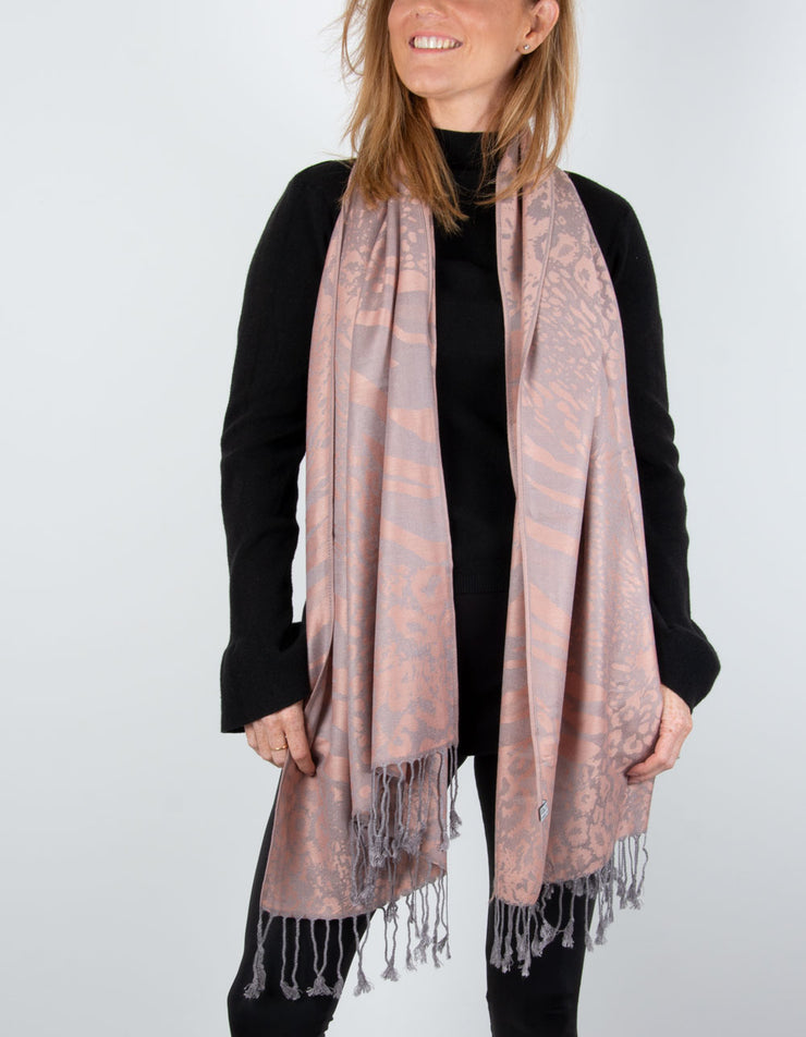 Image showing a Animal Print Pashmina Dusky Pink