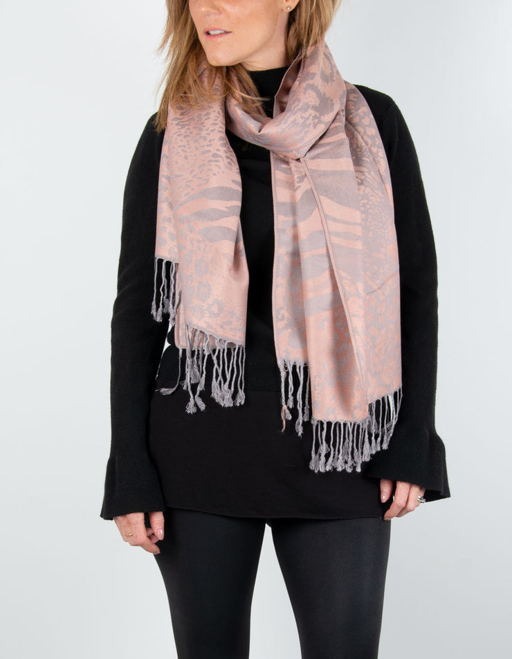 Image showing a Animal Print Pashmina Dusky Pink