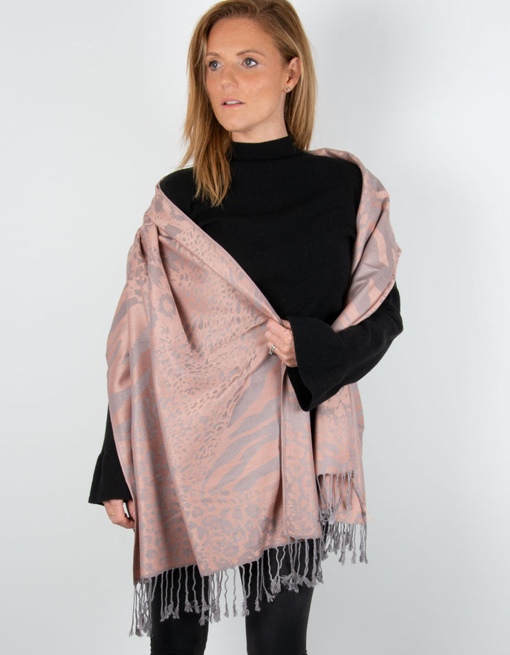 Image showing a Animal Print Pashmina Dusky Pink