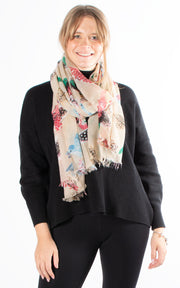 Birds And Feathers Scarf | Beige