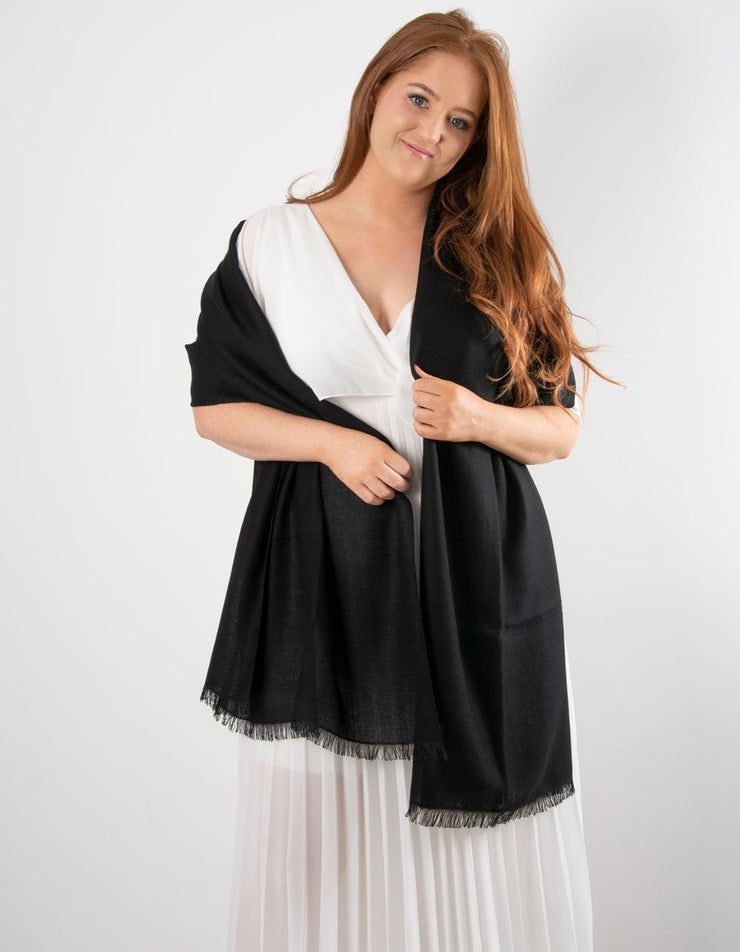an image showing a black cashmere pashmina for weddings
