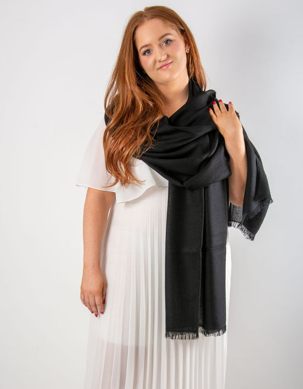 an image showing a black cashmere pashmina for weddings