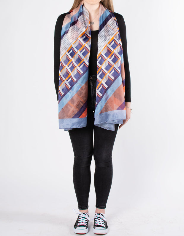 Blue Geometric Silk Scarf