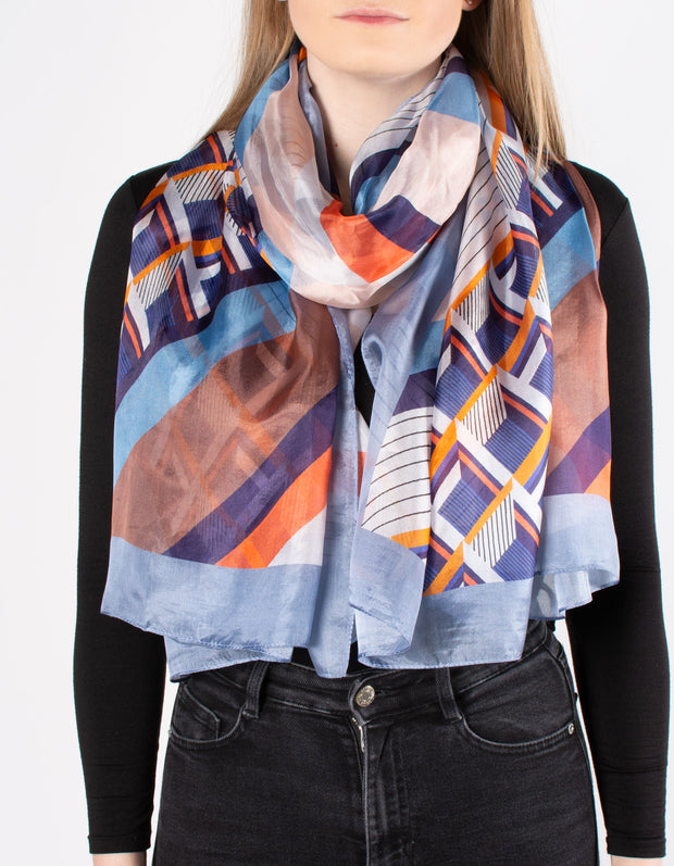 Blue Geometric Silk Scarf