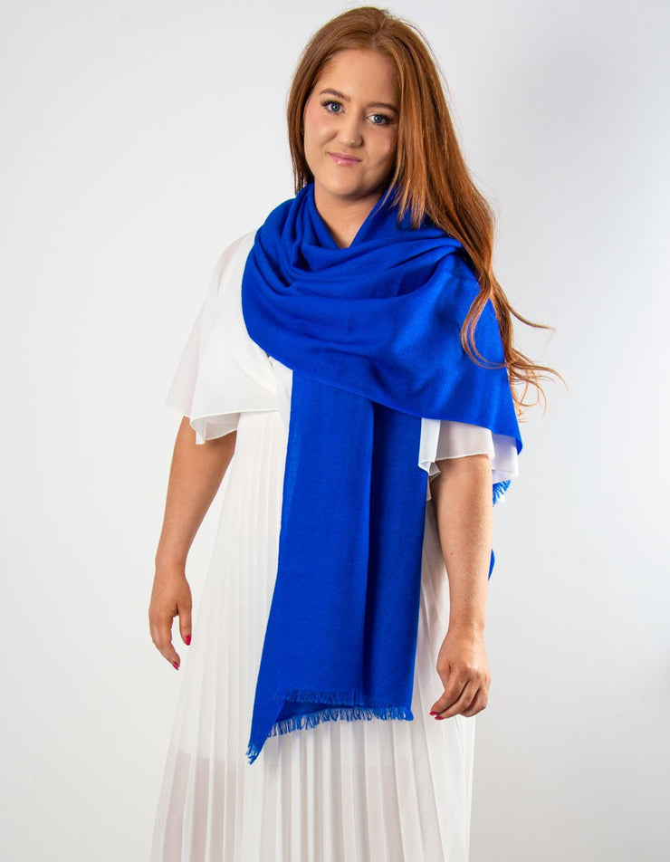 an image showing a cobalt blue cashmere pashmina for weddings