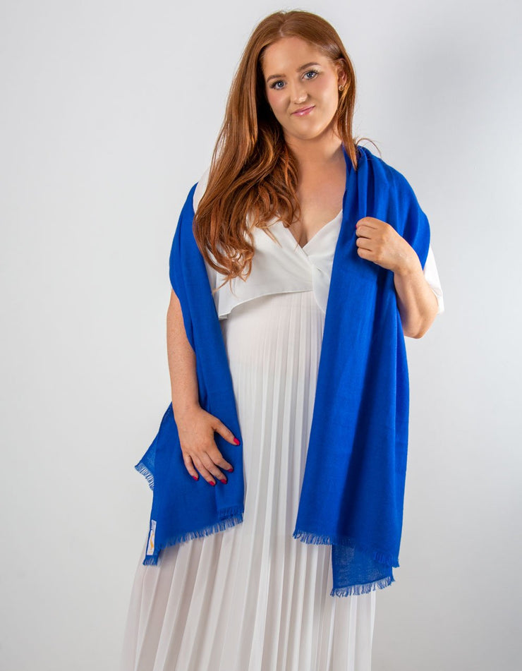 an image showing a cobalt blue cashmere pashmina for weddings