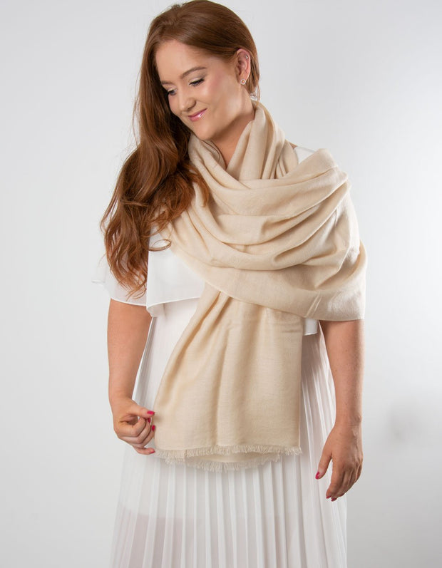 an image showing a cream cashmere pashmina for weddings