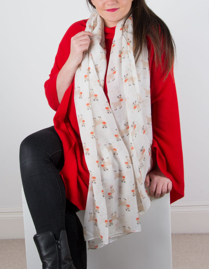 an image showing a Cream Rudolph Christmas Scarf