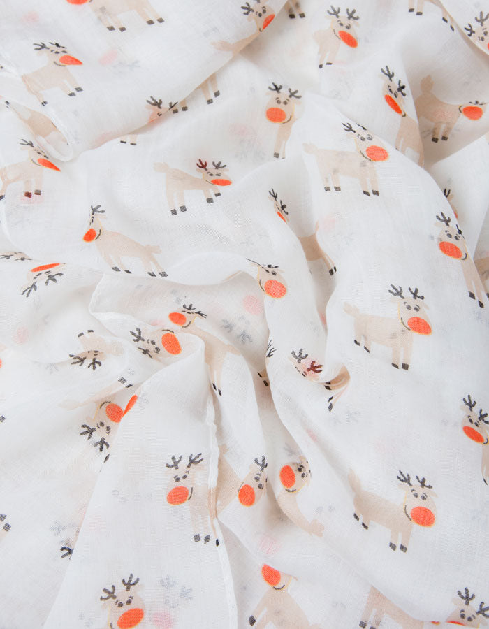 an image showing a Cream Rudolph Christmas Scarf