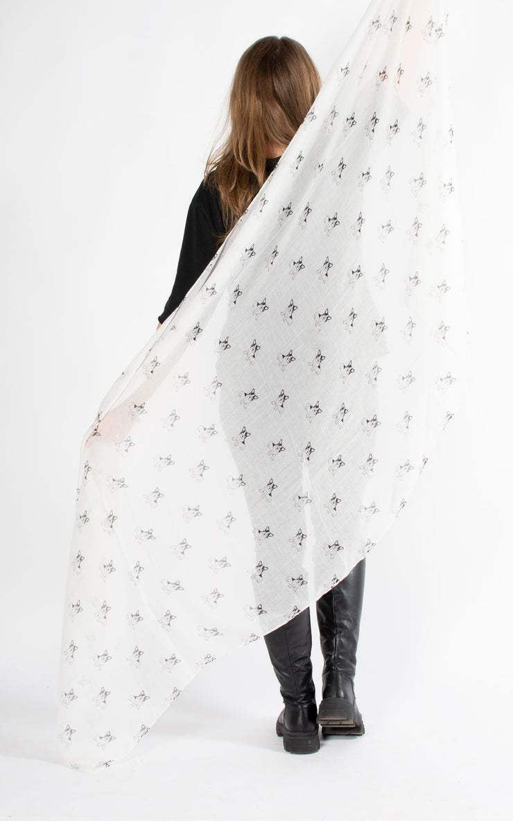 Frenchie Print Scarf | White