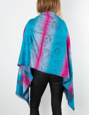 Turquoise Blue And Pink Floral Print Pashmina