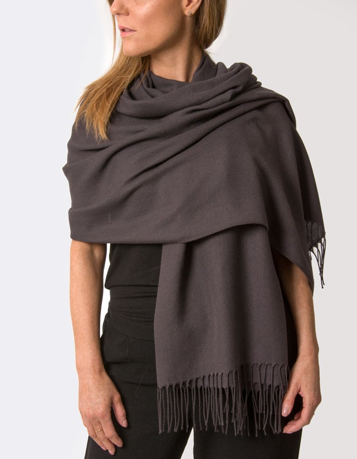 an image showing a dark aubergine coloured pashmina