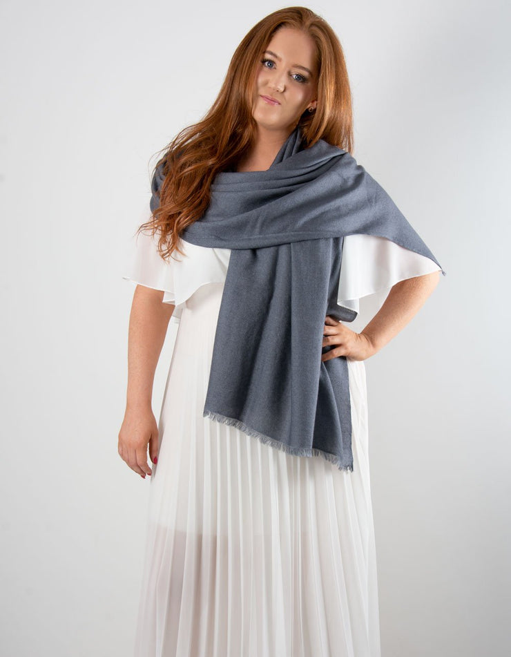 an image showing a dark grey cashmere pashmina for weddings