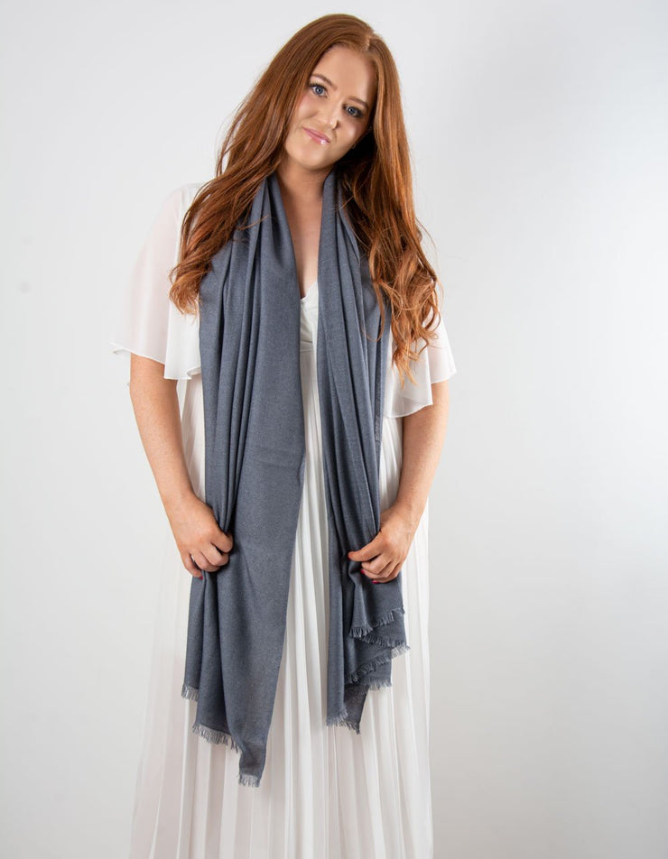 an image showing a dark grey cashmere pashmina for weddings
