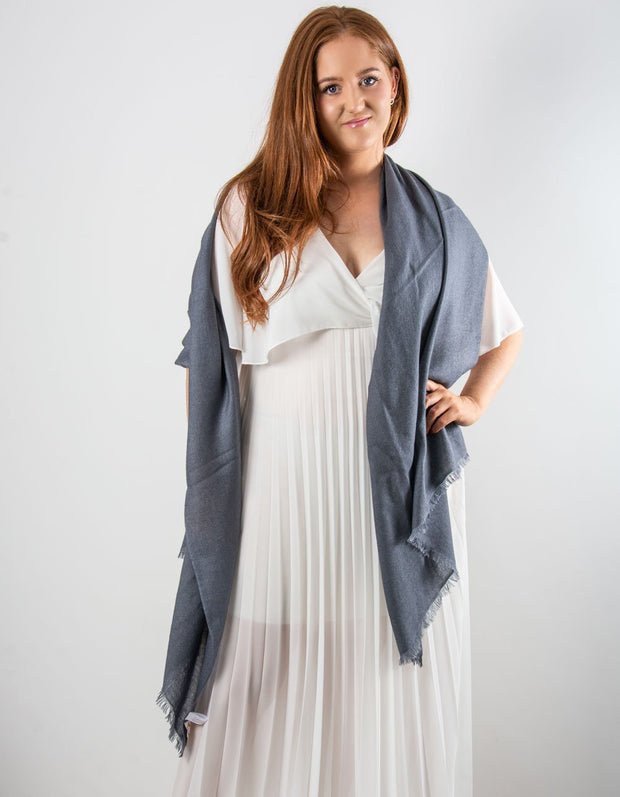 an image showing a dark grey cashmere pashmina for weddings