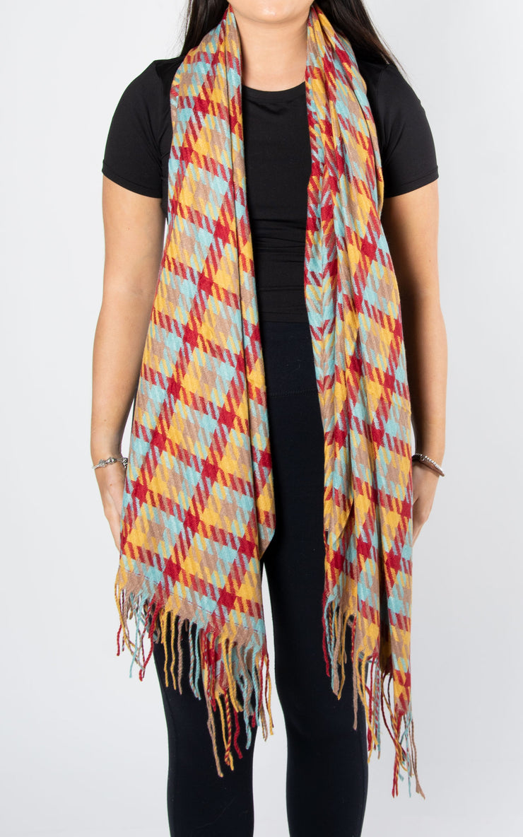 Scarf: Dogtooth | Burgundy & Yellow