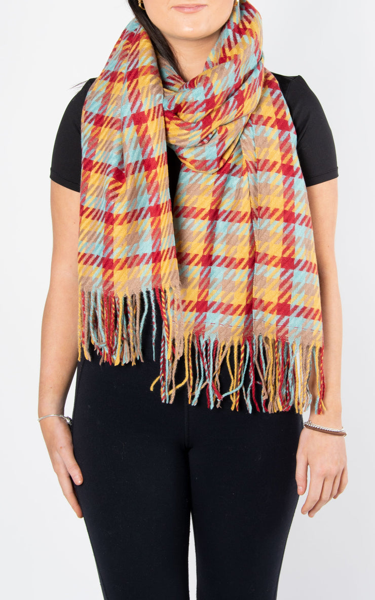 Scarf: Dogtooth | Burgundy & Yellow