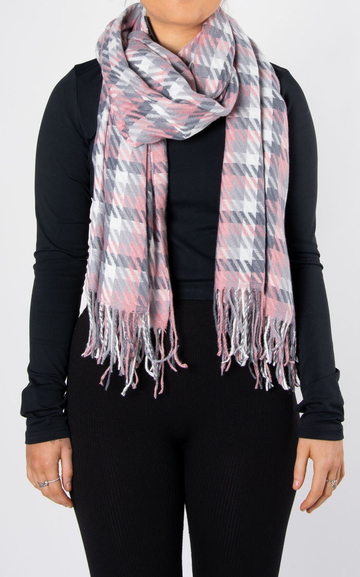 Scarf: Dogtooth | Pink & Grey