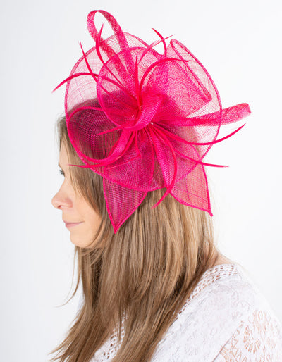 Fascinator | Floral Feather Swirl | Hot Pink