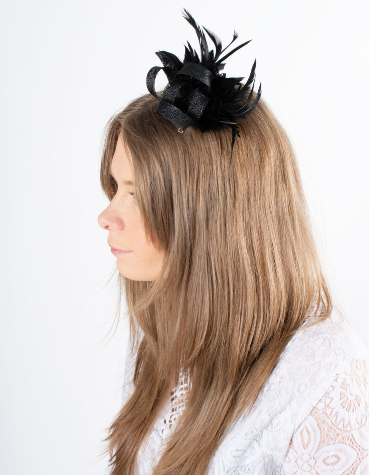 Fascinator Small Feather Brooch Black