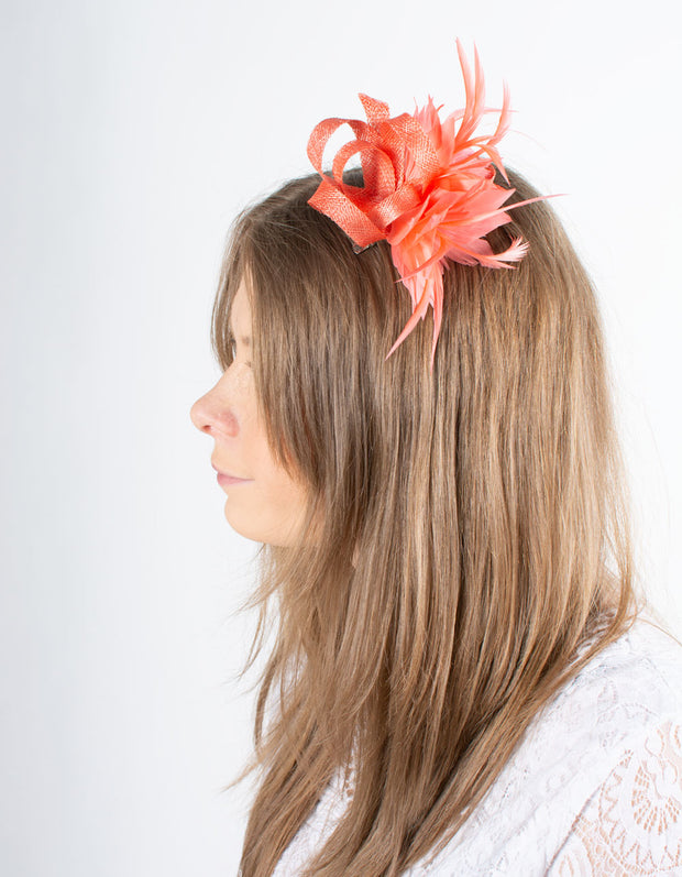 Fascinator | Small Feather Brooch | Coral