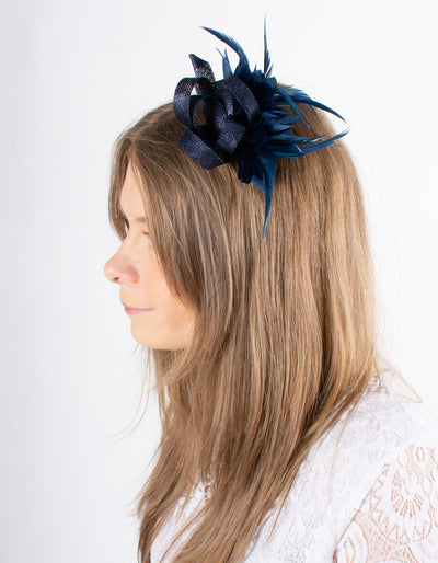 Fascinator | Small Feather Brooch | Navy