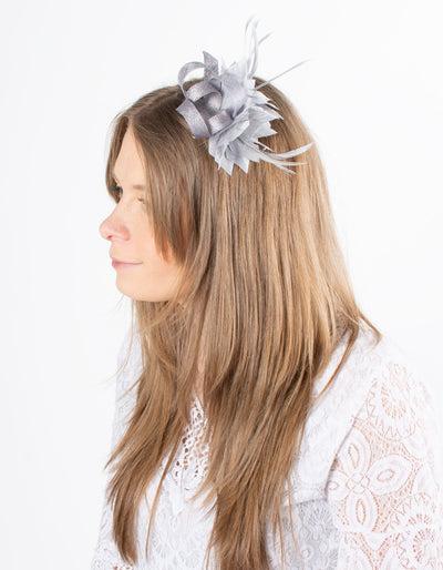 Fascinator | Small Feather Brooch | Pale Grey