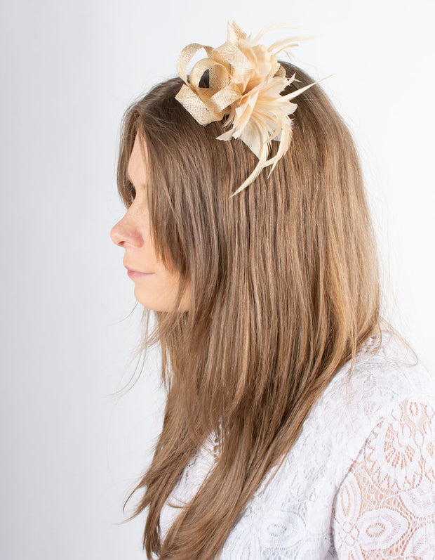 Fascinator | Small Feather Brooch | Beige