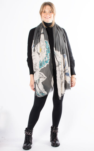 Floral Sketch Pashmina | Grey