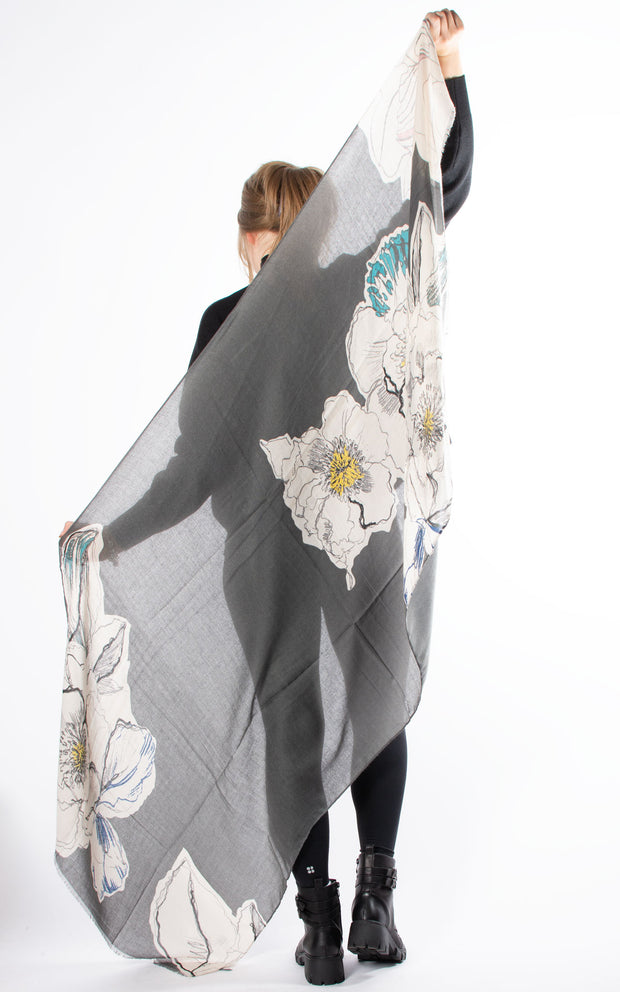 Floral Sketch Pashmina | Grey