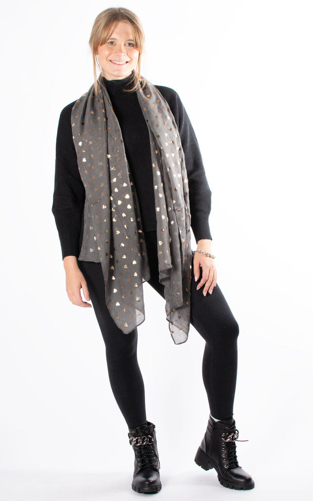 Foil Hearts Scarf | Charcoal